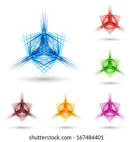 Abstract star with sharp lines. Set of color variations on white.