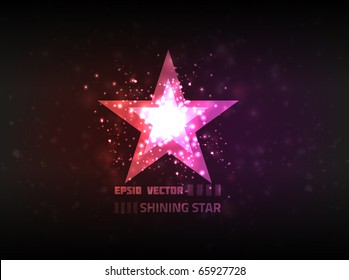 Abstract star shining brightly on purple background.