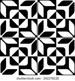 Abstract Star and Square Pattern. Seamless Checkered Background. Regular Black and White Texture