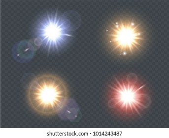 Abstract star or supernova explosion collection with dust special light effect on transparent background. Translucent lens flare