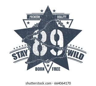 Abstract star t shirt print design printing and badge applique label t shirts casual wear. Vector illustration.