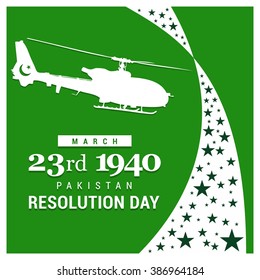 Abstract star template. helicopter flying. 23 March. Pakistan Day. Celebration Card. Creative a beautiful background for Independence Day. Happy Pakistan's Resolution Day 23rd March 1940