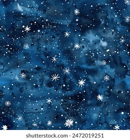 Abstract star watercolor multicolor seamless pattern , Star on dark blue s hand painted watercolor brush textured polka dots. Design element for sale banners, posters, labels, and gift wrapping paper.
