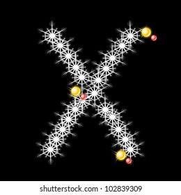 Abstract star X alphabet character on the black background.