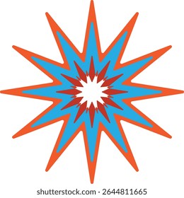 Abstract starburst design with blue and orange hues, ideal for backgrounds or decorative elements.