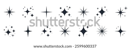 Abstract Starburst Icons Solid Icon Set. Sparkle And Shine Silhouette Symbol Collection. Isolated Vector Illustration.