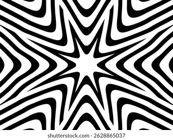 Fondo Abstractas de la ilusión óptica del estallido estelar con las líneas negras y blancas onduladas.