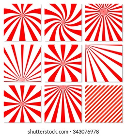 Abstract starburst red background. Radial lines in set. Vector cool background for holiday