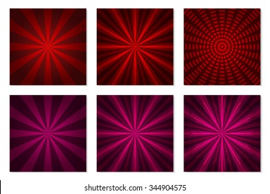 Abstract starburst red background. Radial lines in set. Vector cool background for holiday