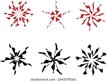 Abstract Starburst Shape Vector Set, Dynamic Exploding Star Graphic Elements, Red and Black Radial Brush Stroke Vector Collection