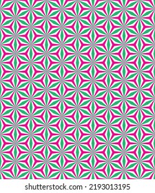 Abstrakter Steardust-Musterhintergrund. Farbiges geometrisches Muster. Modernes Grafikdesign. Blau- und rosafarbene Blütenform auf weißem Hintergrund.