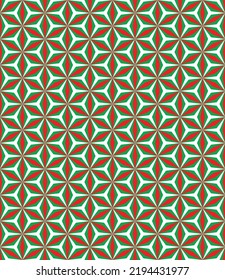 Abstract stardust pattern background. Colorful geometrical pattern. Modern graphic design. Green flower shape on red color background.