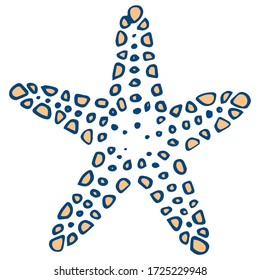Abstract starfish on white isolated backdrop. Sea creature for invitation or gift card, pet shop logo, diving club, bath tile. Phone case or cloth print art. Doodle style stock vector illustration