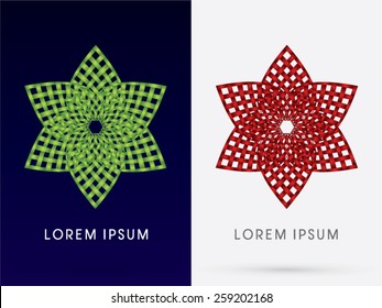 Abstract star,Lotus, designed using green and red wicker line,logo, symbol, icon, graphic, vector.