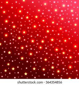 Abstract starry background. Red background with Stars with a luminous Halo. Starry sky. Design Template. Abstract Vector Illustration.