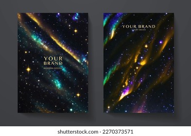 Abstract starry background with sparkling twinkling stars. Cosmic shiny aurora borealis. Holiday vector backdrop texture for Christmas, Happy New Year card, glow milky way (fantasy night sky)