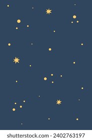Abstract starry background with yellow stars. Poster, cover for notebook or book. Night sky. Vector illustration