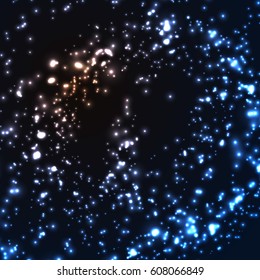 Abstract starry modern glittering card layout. Magical space full of fairy dust. Universe shining background. Vector illustration