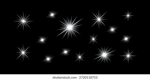 Abstrakte Sterne Nacht Feuerwerk Vektorhintergrund mit glühenden Lichteffekten