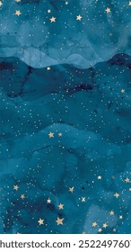 Abstract Starry Night Sky Digital Art Print Cosmic Gold and Teal Wall Decor Celestial Space. vector background.