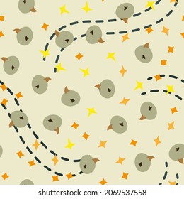 Abstract starry yellow pattern. Modern and trendy banner design, abstract pattern with lines and geometric shapes. Random elements on seamless background. For fabric and textile. Vector illustration