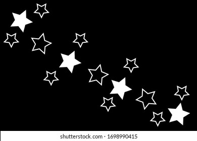 Abstract stars black and white contours and full on a black background.