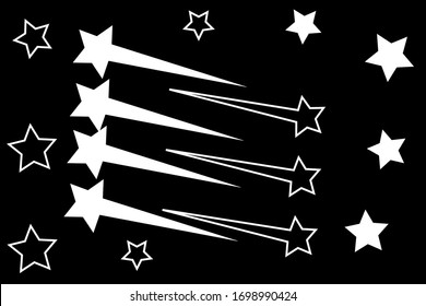 Abstract stars black and white contours and full on a black background.