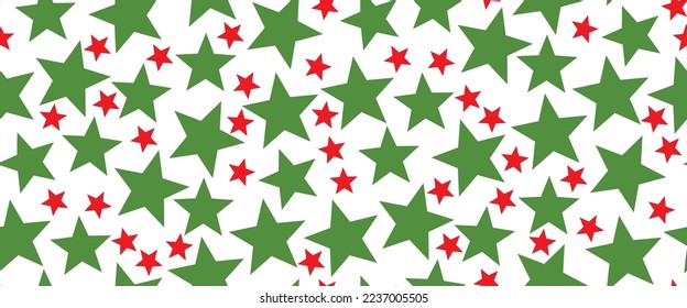 Abstract Stars Christmas Concept Vector Seamless Geometric Pattern Trendy Xmas Colors Perfect for Allover Fabric Print or Wrapping Paper Green Red White Tones