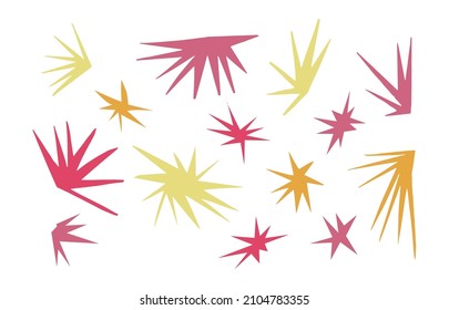 Abstract stars cut from paper. Set of hand carved spiky star shapes isolated on white background. Vector illustration in collage technique.