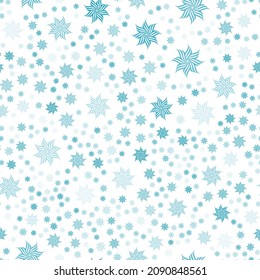 Abstract stars or geometric flowers blue seamless pattern. Ornament can be used for gift wrapping paper, pattern fills, web page background