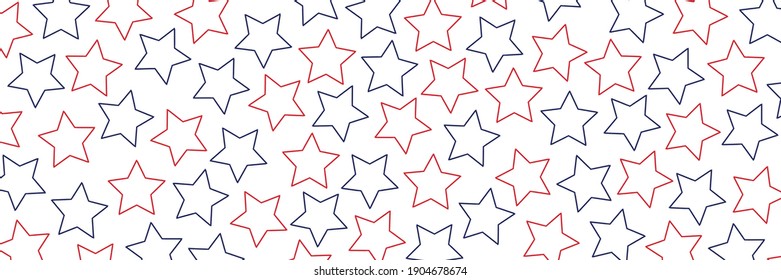 Resumen de estrellas de fondo minimalista de patrón. Ilustración vectorial de estrellas de color rojo y azul moderno. plantilla de concepto de bandera de los Estados Unidos, diseño de estrellas blancas rojas y azules