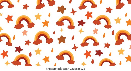 Abstract stars and rainbow in cute pattern design style for cartoon background and wallpaper