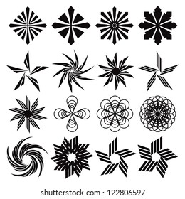 Abstract stars and rosettes vector icon set.