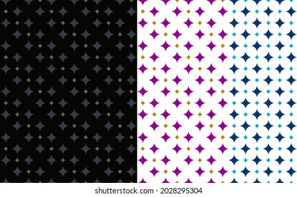 Abstract stars seamless pattern set. Dark blue tone and purple, ocean blue on white background, for decoration, wrapping paper, textile design. Vector Illustration