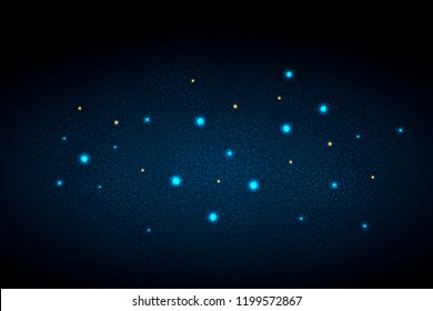 Abstract stars vector background. Glowing fireflies in the night. Enigmatic and mysterious illustration with beautiful blue lights in the night. Isolated vector illustration.