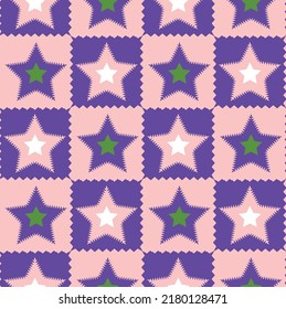 Abstract Stars Zigzag Details Seamless Pattern Trendy Fashion Colors Elegant Design Repeated Vector Electric Purple Pastel Pink Tones