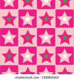 Abstract Stars Zigzag Details Seamless Pattern Trendy Fashion Colors Elegant Design Repeated Vector Fuchsia Pastel Pink Tones