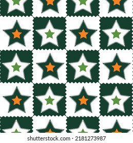 Abstract Stars Zigzag Details Seamless Pattern Trendy Fashion Colors Elegant Design Repeated Vector Dark Green Orange Tones