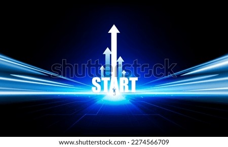 Abstract Start businessman arrow up of Key Door or interest open businessman Light technology background Hitech communication concept innovation background vector design. 