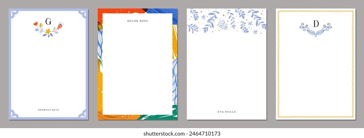 Abstract stationery artistic templates. Decorative frames. For poster, business card, invitation, flyer, cover, banner, brochure, post in social networks, advertising, events and page cover.