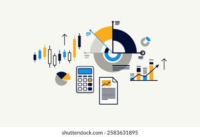 Abstract statistics infographics vector, market trade diagrams and charts, data analysis report, presentation.