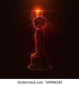 Abstract statuette consist of glowing particles with flares and flashes. Cinema festival . Award ceremony . Vector illustration .