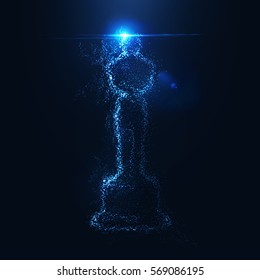 Abstract statuette consist of glowing particles with flares and flashes. Cinema festival . Award ceremony . Vector illustration .