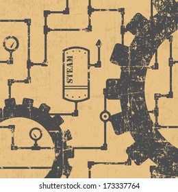 Abstract steampunk industrial pattern with pipes and gearwheels