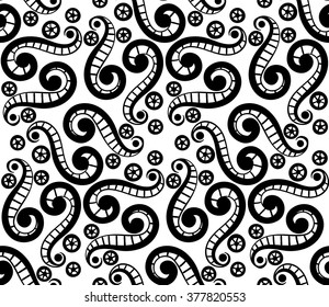 Abstract steampunk seamless hand-drawn pattern. Design element for inscription, banner, card, invitation, postcard, textile, fabric. Vector illustration.