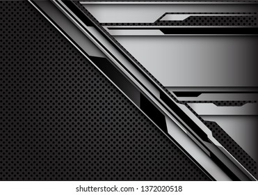 Abstract steel cyber pattern on dark grey circle mesh design modern futuristic technology background vector illustration.