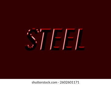Abstract Steel Text Effect Design Red Background
