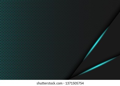 Abstract steel texture dark black and blue metallic frame background design. Vector Illustration
