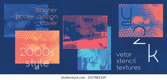 Abstract stencil background with chaotic circles, dynamic dotted pattern. Vector illustration - 2000s banners, Y2K posters, fashion social media graphics, marketing materials - Isolated color