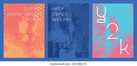 Abstract stencil background with chaotic circles, dynamic dotted pattern. Vector illustration - 2000s banners, Y2K posters, fashion social media graphics, marketing materials - Isolated color